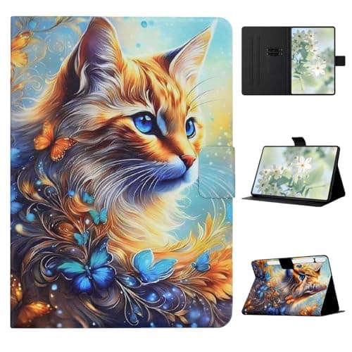 Vaitasy Case for Samsung Galaxy Tab S10 Lite/S10 FE/S9 FE/S9, Filp Book Case with Auto Sleep/Wake Protective Case for Galaxy Tab S9 FE - Butterfly and Cat