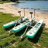 2 Person Inflatable Water Bike with 3 SUP Float Pontoons, 10.5ft Double Seater Water Bicycle for Lake Sea Beach, Heavy Duty PVC Floating Pedal Bike with Complete Assembly Accessories