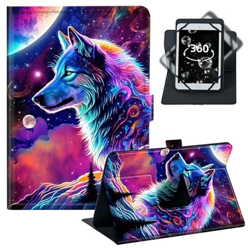 BREIDMKFM Tablet Case for iPad Pro 11/Samsung Tab S9 11-10.5-11.5 Inch PU Leather Folio with 360 Rotating Stand,Fit for Fire Max 11/iPad 10th Gen,﻿Colorful Wolf