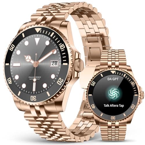 SOUYIE AI Smart Watch for Men, 1.19" AMOLED 44mm, 24/7 Heart Rate Blood Pressure Blood Oxygen Sleep Monitor, 107 Sports Tracker, IP67 Waterproof, Bluetooth Call Voice Assistant, for Android iOS Gold