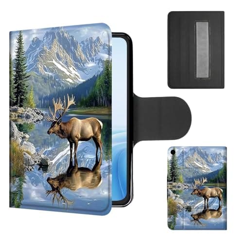 Cdkfxjy Case for Galaxy Tab A11 Plus/A9 Plus 10.9 Inch, 360°Rotating Stand with Secure Hand Strap, Protective Cover with Auto Sleep/Wake, Lightweight Shockproof Shell, Elk Standing in Lake
