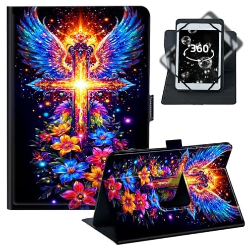 BREIDMKFM Universal Tablet Case 9-10.5 Inch,360 Rotating Stand Protective PU Leather Folio for 10/10.1 Inch Android Tablet,Fit for Fire HD 10/Samsung Tab A 10.1/iPad 9.7,﻿Colorful Cross Wing