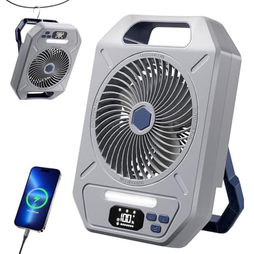 ALLENERGY Camping Fans, Rechargeable Portable Fan with 100 Adjustable Speeds, Ultra-Slim Strong Airflow Desk Fan with Foldable Stand for Camping Tent, RV Travel, Fishing, Bedroom, Outdoor - Gray