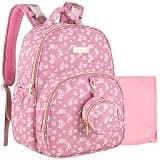 Baby Essentials Diaper Bag Backpack for Newborns, Infants, Toddlers (Matching Changing Pad, Pacifier Pouch, Insulated Bottle Pockets, Stroller Straps) Pink Floral