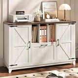 Lateral File Cabinet with File Drawer, Farmhouse Filing Cabinet with Storage Shelves for Legal/A4/Letter Size Hanging Files, Large Modern Printer Stand for Home Office (Rustic White and Brown)