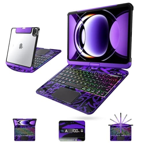 Tiaota Clear Wireless Keyboard Case for iPad Pro 13 Inch M5/M4 2025/2024 with Pencil Holder & Multi-Touch Trackpad, Visible PCB High-Tech Style, 3-Brightness & 7-Color Backlight, 360 Rotatable,Purple