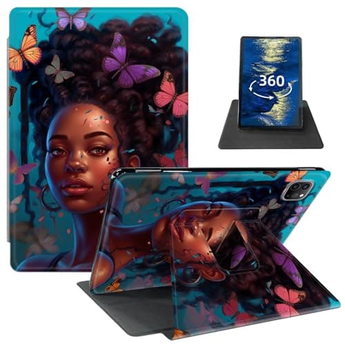 GFRGTFHYT for iPad Pro 11 Inch Case (M4, 5th Generation 2024) with 360 Degree Rotating Swivel Slim PU Leather Shockproof Adjustable Stand Smart Cover with Auto Wake/Sleep, Butterflies African Girl