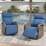 Zero Gravity Patio Swivel Recliner Chairs Set of 2 - Wicker Outdoor Lounge Chair with Adjustable Backrest & Footrest, All Weather Reclining Rocker Chairs with Thick Cushion for Pool Garden Blue