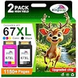 KINGWAY Compatible 67XL Ink Cartridge Black Color Combo Pack Replacement for HP ink 67 67XL Printers Works with HP DeskJet 2700 2855e 2755e 2800e 2827e 4155e 4255e 4100e 4200e Envy 6055e 6000 (2 Pack)