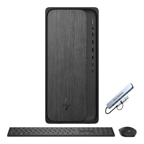 HP OmniDesk Desktop, 8-Core AMD Ryzen 7 8700G Processor, 16GB RAM 1TB SSD, Windows 11 Home, Wireless Keyboard & Mouse with PLUSERA 8-in-1 Hub, Gray Wood