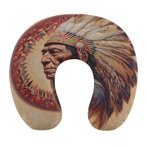DuduYH Vintage Indian Scout Memory Foam Travel Pillow for Head Rest,Colored Tribal Leader Washable U Shaped Neck Pillow for Airplane