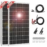 DOKIO 200W Solar Panel Kit (2×100W) Monocrystalline with Aluminum Frame and MC4, Mounting Brackets, Clips & 5m Cable for RV, Boat, Roof, Off-Grid (Controller Required)