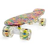 Skateboard Dog 22 inch Retro Mini Skateboards Kids Board for Boys Girl Youth Beginners Children Toddler Teenagers Adults 5 to 6 Year Old (Bending Color Lines)