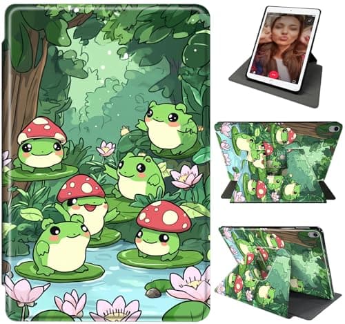 for iPad Air 11 Inch M2 Case 2024,360°Rotating Stand Protective Case with Auto Wake/Sleep,Rugged Durable Shockproof Case for iPad Air 6th/5th/4th Gen (11/10.9 inch,2024/2022/2020),Cute Frog