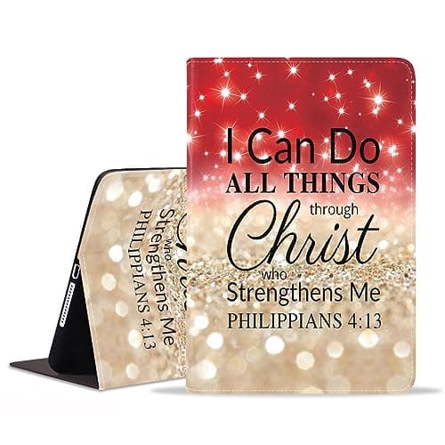 BXIKEOPIU Case for Samsung Galaxy Tab A8 10.5 Inch 2022 (Model: SM-X200/X205/X207), Slim PU Leather Stand Folio Cover with Auto Sleep Wake, Red Glitter Quote Bible Verse Philippians 4-13