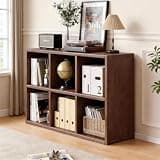 GUVIBAYB 6 Cube Storage Bookcase, Walnut Horizontal Bookshelf TV Stand, Low Profile Cube Organizer Shelf for Living Room, Bedroom, Office