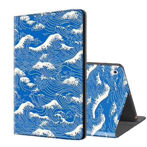 ETLKJVBL for iPad A16 Case, Stand Cover Multi Angle Viewing, Auto Sleep/Wake, Blue Waves Exquisite Leather for iPad 11th Generation Case