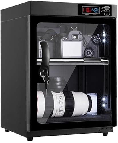 UYCVT Dry Cabinet Camera Digital Control Dehumidifier Cabinet, 30L Electronic Moisture-Proof Box with Led Lights, Noiseless & Energy Saving, Black, Continuous Operation
