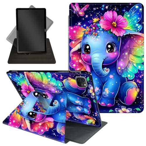 Case for iPad Pro 12.9 Inch 6th/5th/4th Gen (2022/2021/2020),360 Degree Rotating Protective Stand Cover with Auto Wake/Sleep,Cute Cartoon Baby Elephant