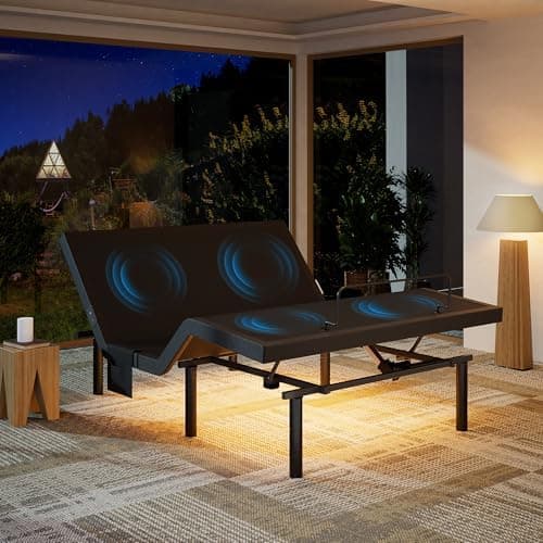 Marsail NS1 Full Adjustable Bed Base with Massage- Smart Dual Motor Bed Frame with Wireless Remote, 3-Min Assembly, Zero Gravity & Anti-Snore Modes, Under Bed Lighting, 4 USB Ports