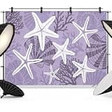 Purple Starfish Backdrop 7x5ft Coral Shell Ocean Vintage Coastal Photography Backdrop Fabric Photoshoot Background Tapestry Banner for Birthday Baby Shower Decoration Party Video Photo Studio Props