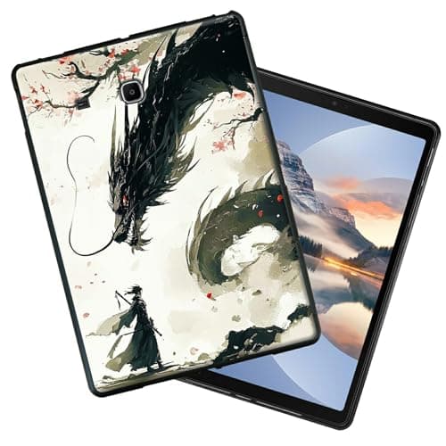 HEAKIERG Black Case for Samsung Galaxy Tab E 9.6 Inch 2015 (Model SM-T560/T561/T565/T567), Soft TPU Silicone Protective Shell Shockproof Cover for Women Men, Black Dragon Swordsman
