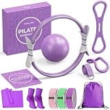 Fuelion Pilates Ring Set for Women, Home Workout Pilates Equipment with Resistance Bands, 14'' Magic Circle, Mini Ball, Pilates Starter Kit for Strength, Toning and Flexibility (Purple, Medium-Level2)