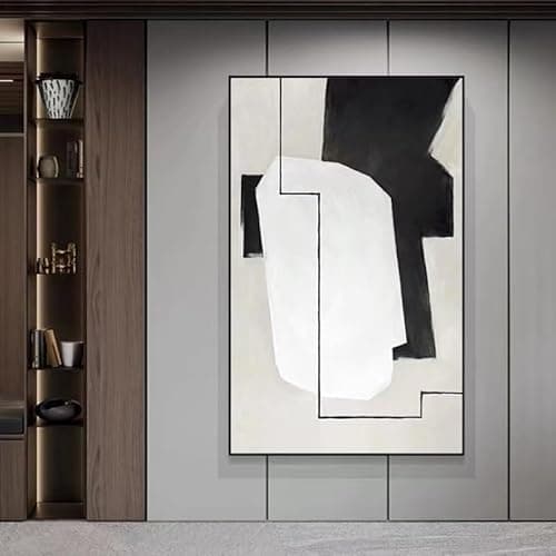AOXUBI Modern Frameless Abstract Oil Painting,Black And White Geometric Design, Abstract Wall Art Bedroom Prints(60x85cm/24x33in/Unframed)