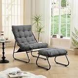 Patio Outdoor Lounge Chair with Ottoman,Gray Stripes Sling Recliner Chair