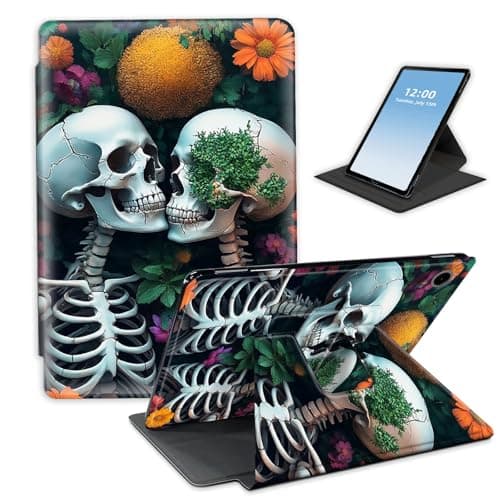 HGGJFLYX Case for Samsung Galaxy Tab A9 Tablet,360 Degree Rotating Multi-Angle Viewing Stand Fold Leather Blossoming Skull Lovers Tablet Cover 8.7" for Samsung Galaxy Tab A9,Auto Sleep/Wake