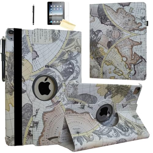 JKYTEC Case for iPad Air 11 inch M4 M3 M2, for iPad Air 5/ Air 4 10.9" Smart Cover Rotating Stand Auto Wake up Sleep for A3459 A3460 A3266 A3267 A2902 A2903 A2588 A2589 A2316 (Map)