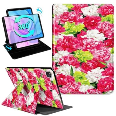 Gmeyutqy Case for iPad Air 13 Inch (M3/M2, 2025/2024) & iPad Pro 12.9 6th/5th/4th Gen, 360 Degree Rotating Swivel Stand Flip Leather Cover with Auto Sleep/Wake, Peony