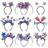 Blync 9Pcs 4th of July Headband, 250th Independence Day Sam Hat Hair Accessories Headbands, Headwear Costume Top Hat Head Band Party Bopper for Women Men