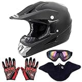 OUMURS Adult Dirt Bike Helmet with Goggles Gloves & Mask Adjustable Sun Visor DOT/FMVSS-218 Motorcycle Adults ATV Helmet Off-Road Motocross Downhill Moped MX BMX for Unisex-Adult-New Black, S