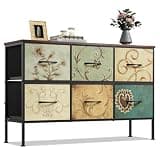 WLIVE Dresser for Bedroom with 6 Fabric Drawers, Closet Dresser with Metal Frame, Wooden Top, Chest of Drawers for Closet, Floral Painted