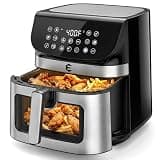 9.5Qt Large Air Fryer Oven, 12 Digital Preset Airfryer Toaster Oven Combo with Touchscreen, Non Toxic Stainless Steel Air Fryer with Viewing Window, XL Capacity Basket Style Airfryer for Family, Black