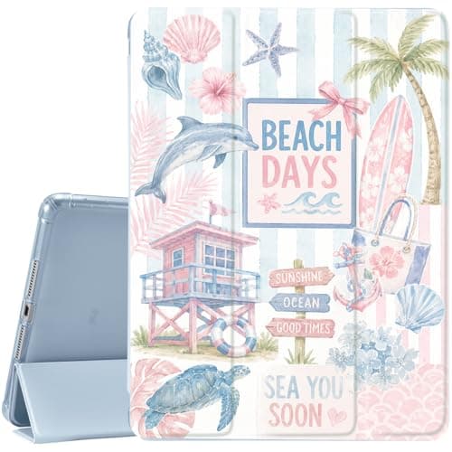 JOYLAND Beach Vacation Style Case for iPad Air 13 Inch Case M4/M3/M2 (2026/2025/2024) with Pencil Holder,Trifold Stand Protective Cover with Soft TPU Back,Blue