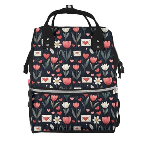 TZTTZT Floral Heart Envelope Print Diaper Bag Backpack, Toddler Baby Girl Boy Diaper Bag for Mom Dad, Mommy Bags Travel Baby Bags for Women Men