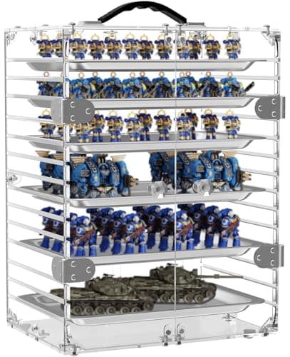ITHWIU Miniature Storage Case with 6 Metal Trays, Acrylic Clear Miniature Display Case Transport Case with Magnetic Door