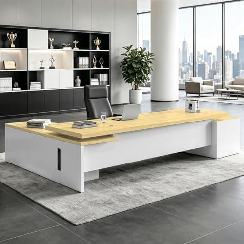 WYBFCWY Executive L Shaped Office Desk,1″Thick Tabletop,Large Office Desk with Storage Cabinet,Modern Computer Desk for Home Office or Workspace,Multiple Sizes & Colors