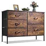 WLIVE 5 Drawer Fabric Dresser for Bedroom, Wide Storage Chest, Rustic Brown