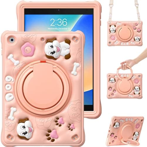 Shockproof for iPad 10.2 Case for Kids (9th/8th/7th Gen) - 360° Rotating Handle, Foldable Kickstand, Built-in Pencil Holder, Adjustable Shoulder Strap, Cute Dog Design, Heavy Duty Protection Cover