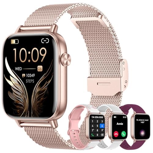 Betatree Smart Watch for Women (Answer/Make Calls),1.83" Touch Screen Fitness Tracker with 4 Bands, Heart Rate/Sleep/Step Tracking, 100+ Sports Modes Smartwatches for Android iOS (Rose Gold)