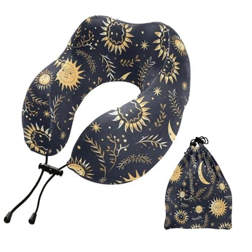 ZOEO Travel Pillow for Neck Head, Boho Moon Sun Leaves Memory Foam Padding Sleeping Airplane Trains Cars Camping Office