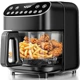 Kismile 4.9QT Glass Air Fryer, BPA-Free Non Toxic AirFryer with Digital Touch Control, 1500W Portable Airfryer, Dishwasher Safe Basket, Up to 400°F, Cooks with 95% Less Oil(Black)