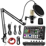 Facmogu Podcast Equipment Bundle, F998 Live Sound Card with BM800 Recording Studio Microphone, Professional Live Sound Card w/Dj Mixer Effects & Voice Changer for Live Streaming Gaming YouTube TikTok