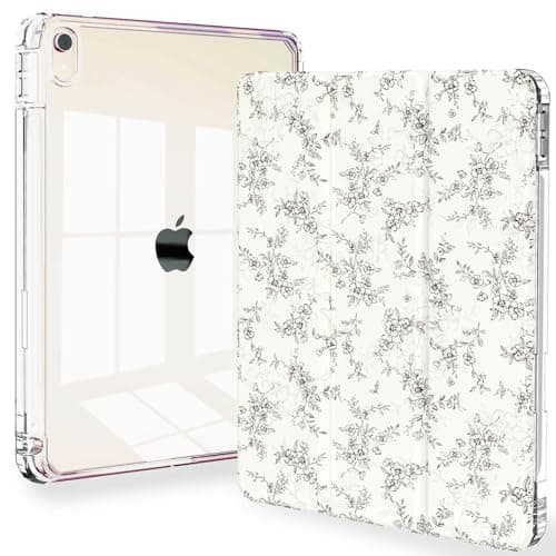 Feams Slim Case for iPad Air 11-inch M4/M3/M2 (2026/2025/2024), iPad Air 5th/4th Generation (2022/2020) 10.9 Inch Case Clear Back with Pencil Holder & Auto Sleep, Vintage Flowers