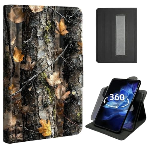 Case for iPad mini 7 2024 (A17 Pro) / iPad mini 6 8.3",360° Rotating Stand Case with Hand Strap, Shockproof Protective Cover with Auto Sleep/Wake,Camouflage Tree Branches