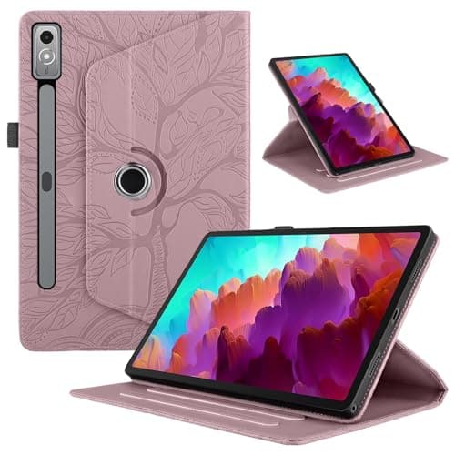 HUYOKHG Tablet Cases Compatible with Lenovo Tab P12/for Lenovo Tab Pad Pro 12.7 Inch Tablet Case 360 Degree Rotating Stand Foldable Tablet Case Tree of Life Embossed Shell Tablet PC Case(Rose Gold)