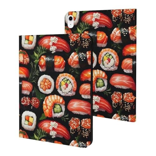 Compatible with iPad A16 Case 11 Inch 2025, Cute Salmon Sushi Print Slim Tablet Cover Compatible with iPad 10th Generation Case 10.9 Inch 2022, Auto Wake/Sleep with Stand
